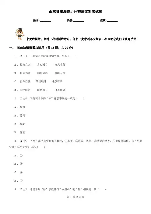 山东省威海市小升初语文期末试题