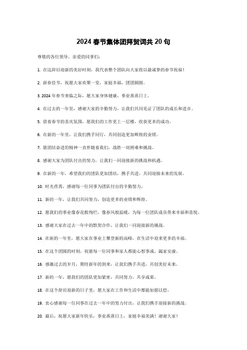 2024春节集体团拜贺词