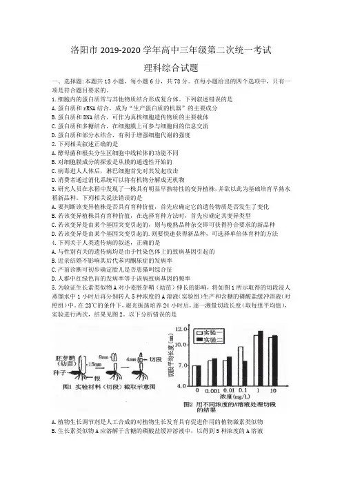 洛阳市2019-2020学年高中三年级第二次统一考试理科综合生物