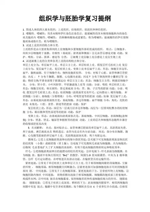 组织学与胚胎学复习提纲