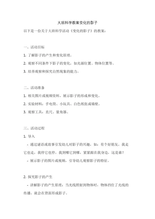 大班科学教案变化的影子