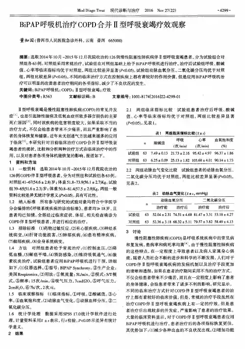 BiPAP呼吸机治疗COPD合并Ⅱ型呼吸衰竭疗效观察