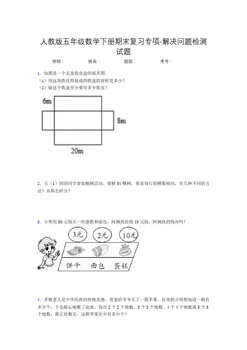 人教版五年级数学下册期末复习专项-解决问题检测试题(2)