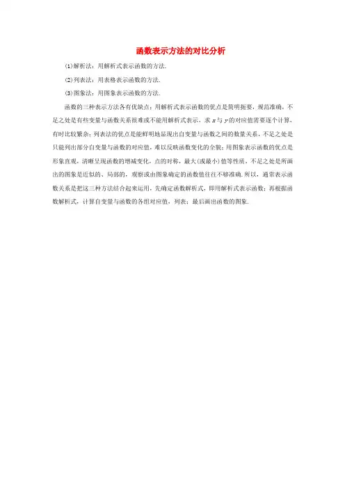 八年级数学下册 10.2 一次函数和它的图像 函数表示方法的对比分析素材 (新版)青岛版