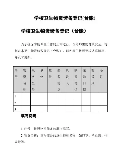 学校卫生物资储备登记(台账)