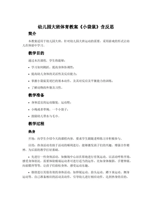 幼儿园大班体育教案《小袋鼠》含反思