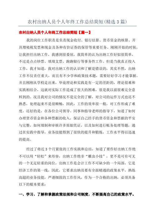 农村出纳人员个人年终工作总结简短(精选3篇)