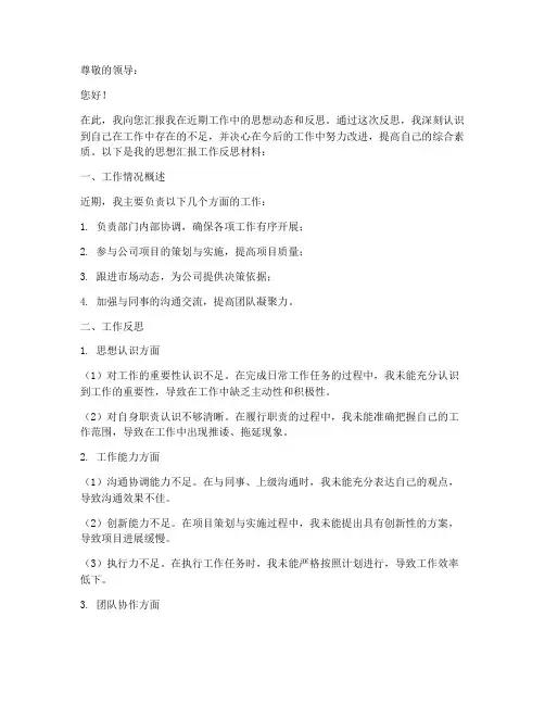 思想汇报工作反思材料模板