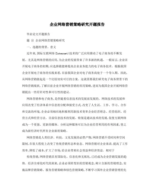 企业网络营销策略研究开题报告