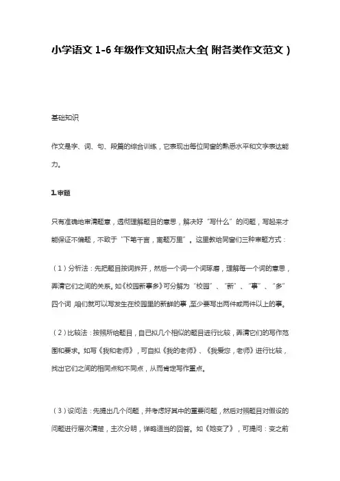 小学语文16年级作文知识点大全(附各类作文范文)