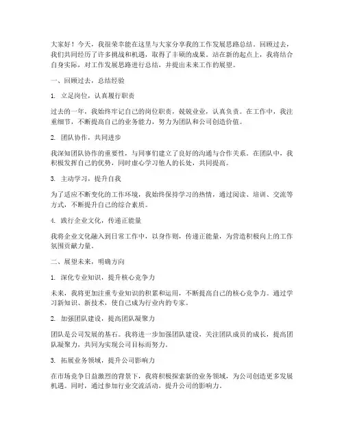 工作发展思路总结发言稿