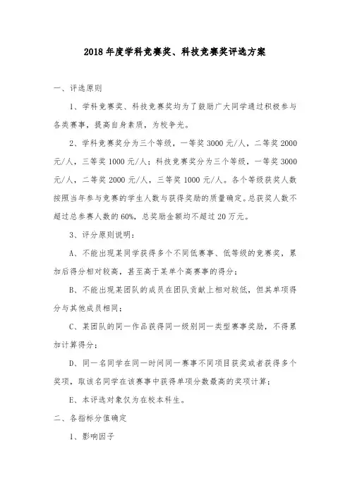2018年度学科竞赛奖、科技竞赛奖评选方案 .doc