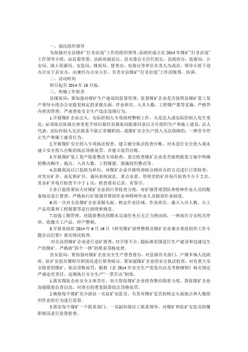 煤矿企业打非治违工作方案 