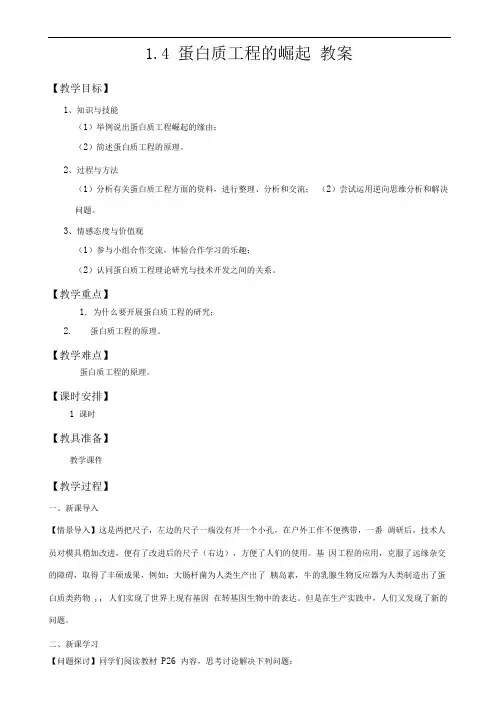 人教版选修三1.4蛋白质工程的崛起教案(2)