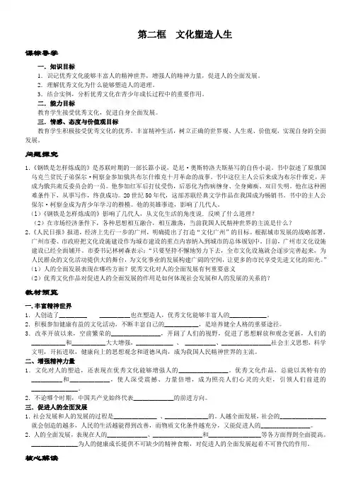 高中政治人教版必修3文化塑造人生教案