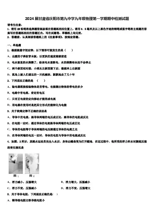 2024届甘肃省庆阳市第九中学九年级物理第一学期期中检测试题含解析