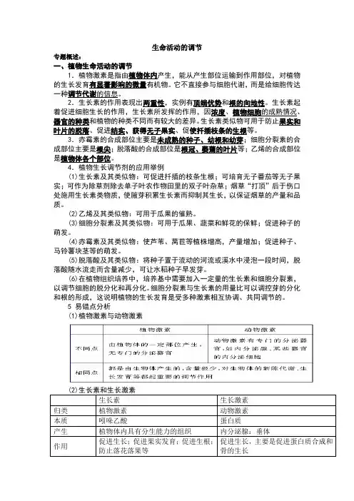 生命活动的调节知识点