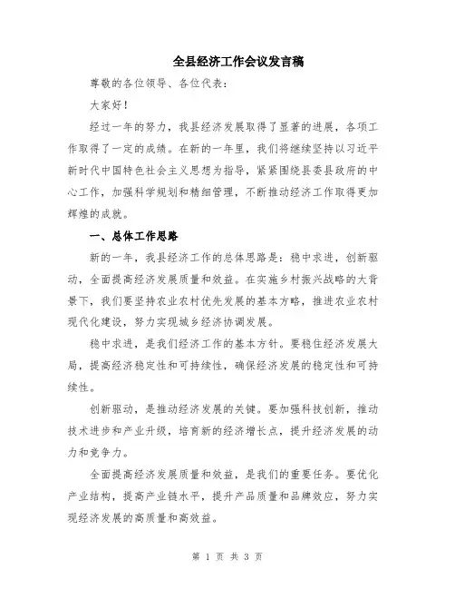 全县经济工作会议发言稿