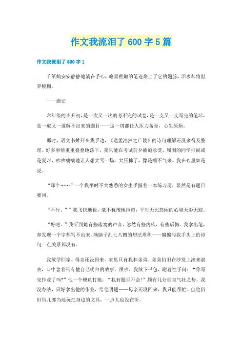 作文我流泪了600字5篇