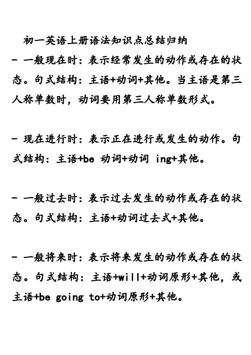 初一英语上册语法知识点总结归纳