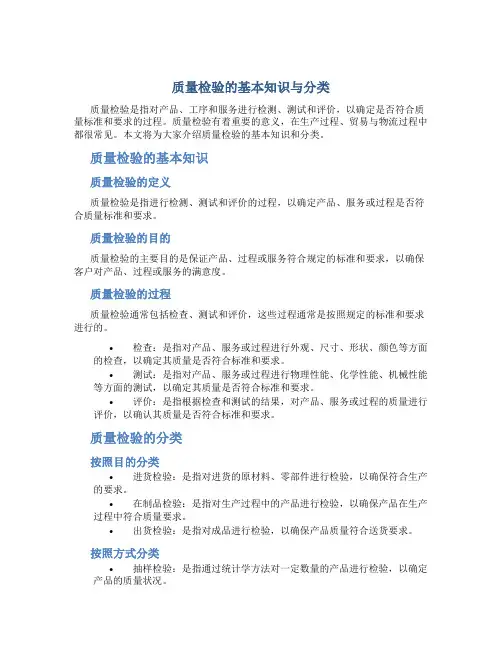 质量检验的基本知识与分类