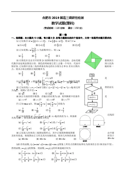 合肥市2019届高三调研性检测数学试题-理科含答案