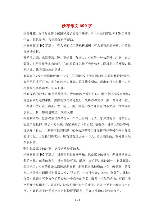 沙枣作文600字