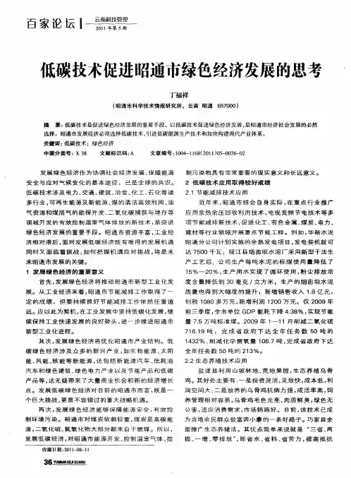 低碳技术促进昭通市绿色经济发展的思考