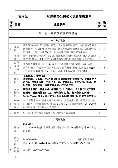 街道办公设备采购清单