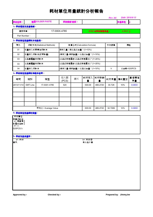耗材单位用量统计