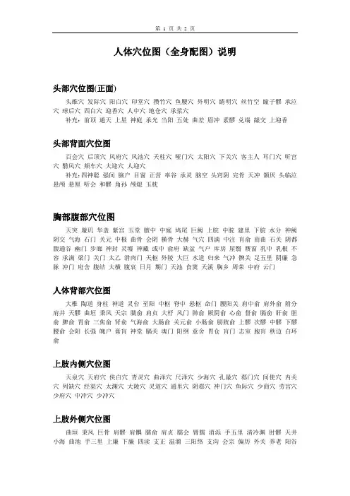 人体穴位图(全身配图)说明
