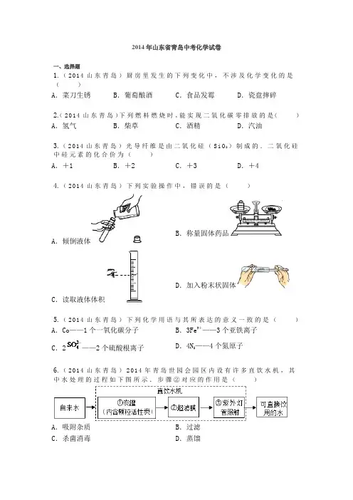 2014年山东省青岛中考化学试卷