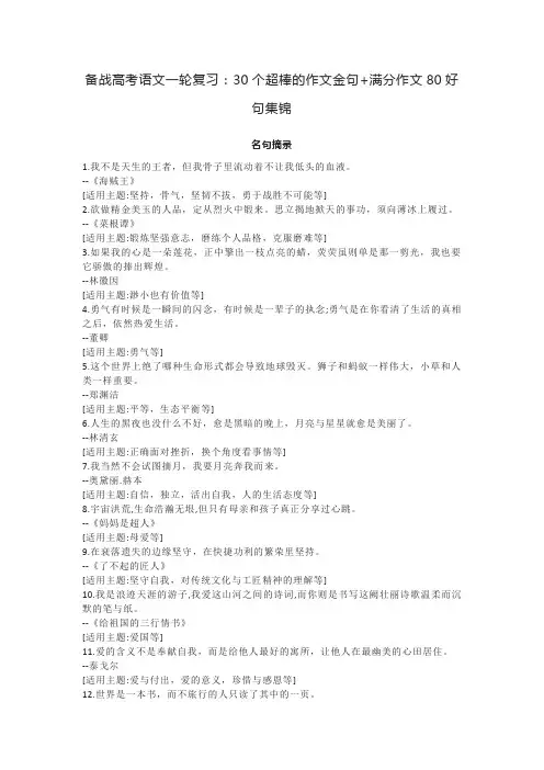 备战高考语文一轮复习：30个超棒的作文金句+满分作文80好句集锦