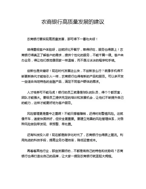 农商银行高质量发展的建议