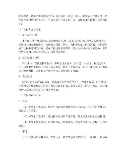 水工个人工作总结范文