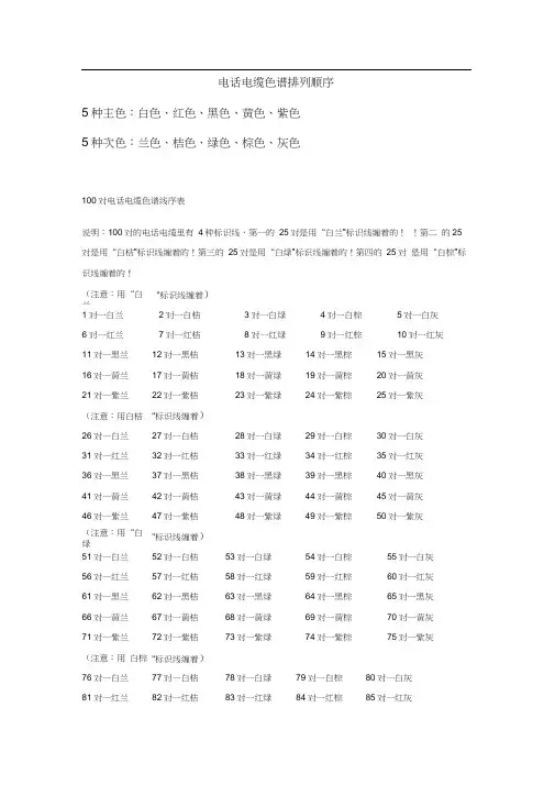 电话电缆色谱排列顺序