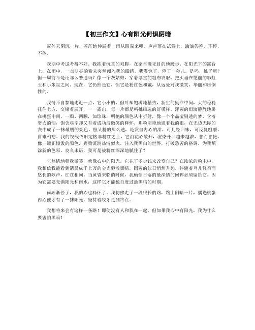 【初三作文】心有阳光何惧阴暗