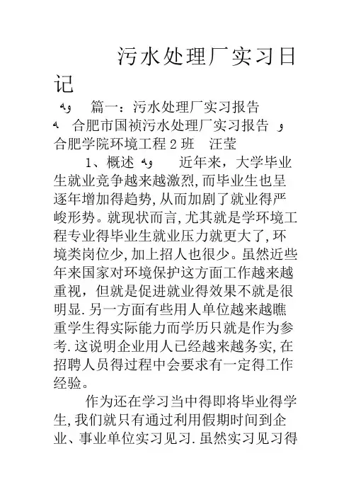 污水处理厂实习日记