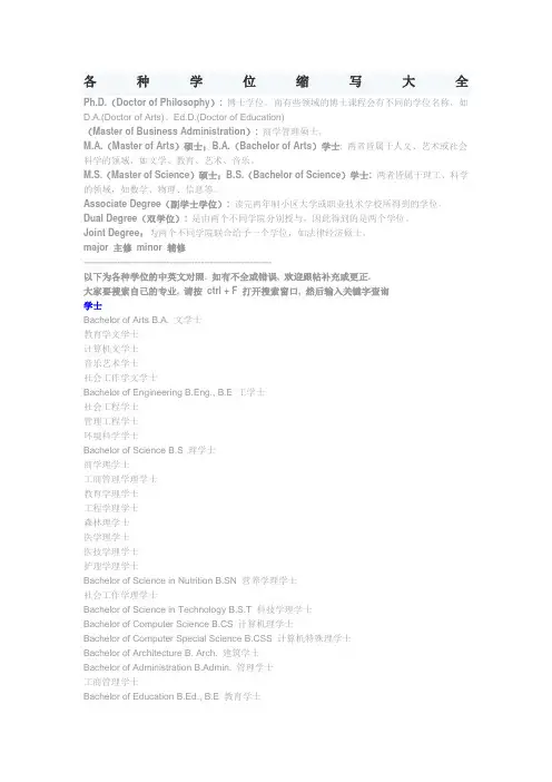 各种学位缩写大全