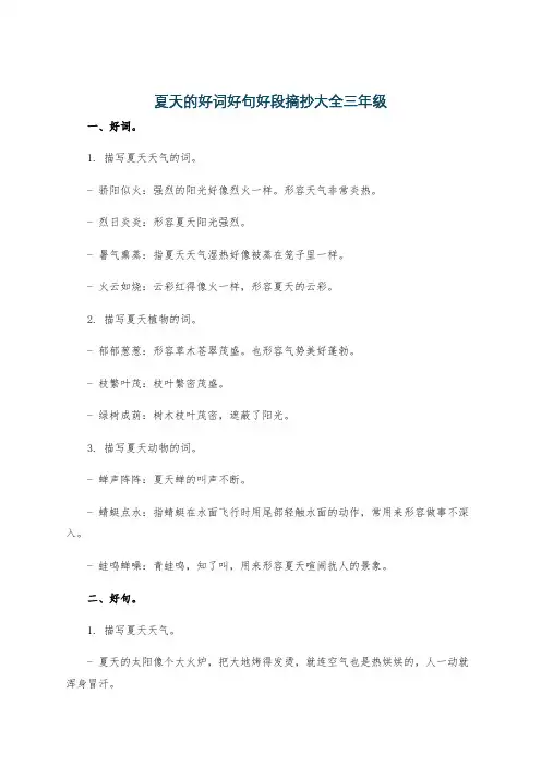 夏天的好词好句好段摘抄大全三年级