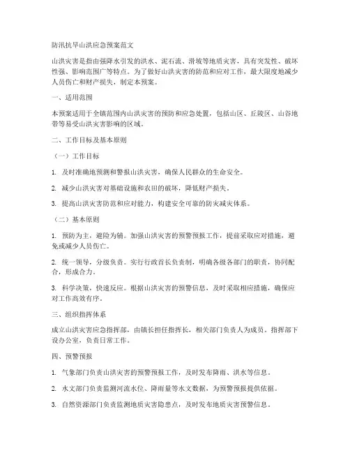 防汛抗旱山洪应急预案范文