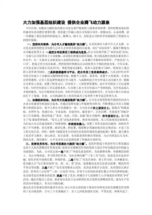 大力加强基层组织建设 提供企业腾飞动力源泉