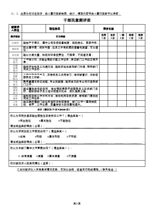 干部民意测评表