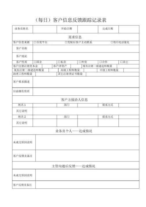 客户信息反馈跟踪记录表