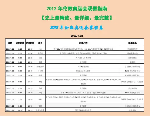 【史上最好】2012年伦敦奥运会观赛指南——赛程表