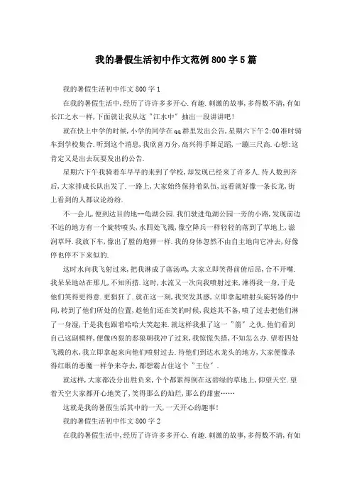 我的暑假生活初中作文范例800字5篇