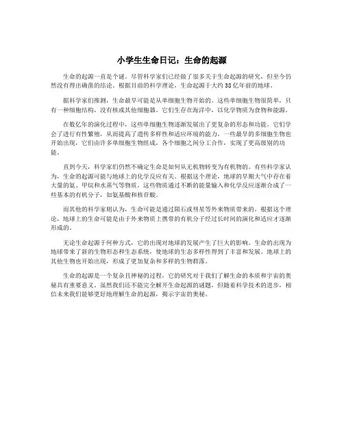 小学生生命日记：生命的起源