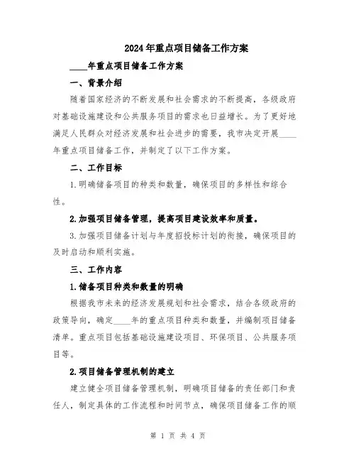 2024年重点项目储备工作方案