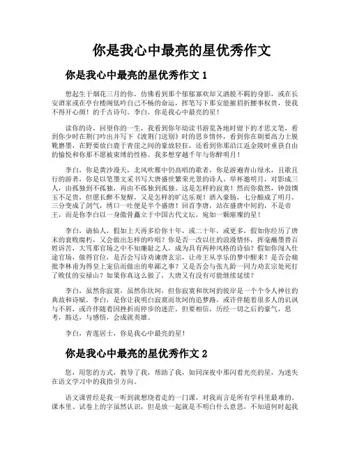 你是我心中最亮的星优秀作文