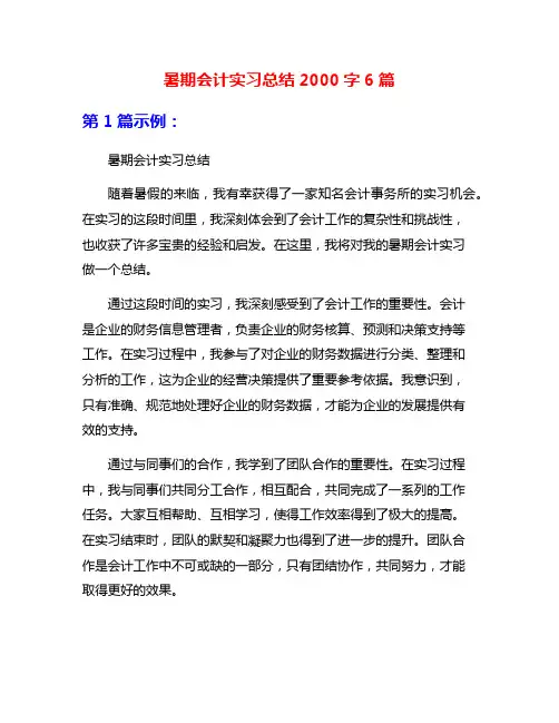 暑期会计实习总结2000字6篇
